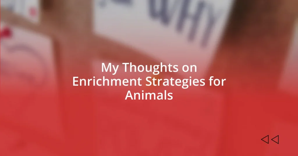 My Thoughts on Enrichment Strategies for Animals